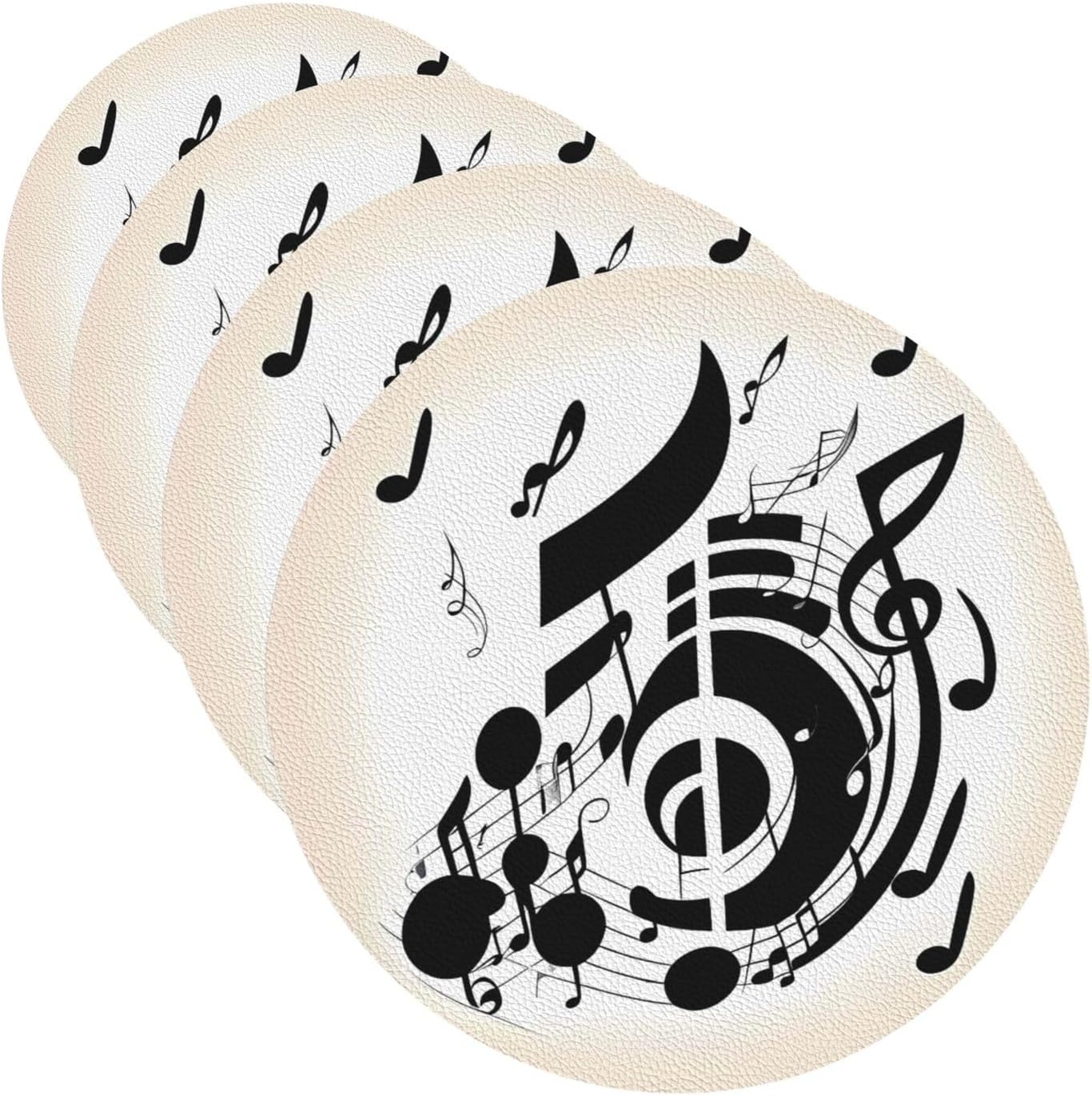 Coasters for Drinks Set of 4 Leather Tea Cup Coaster Drink Coasters for Cup Kitchen Bar Home Decor Housewarming Gift Music Note
