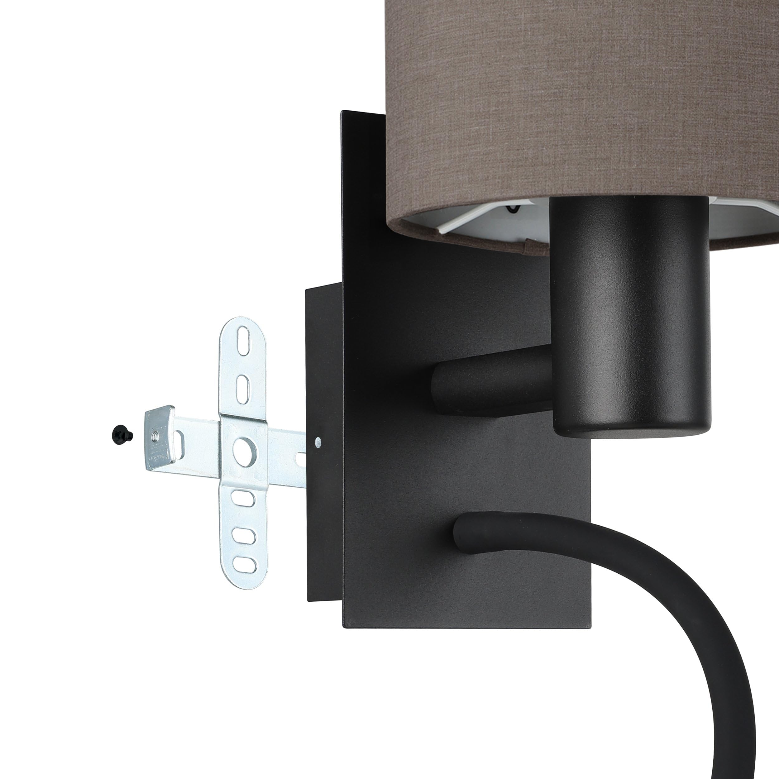 EGLO LED Wandlampe Pasteri, Wandleuchte für innen mit Leselampe | Wandspot aus Metall in Schwarz und Textil in Anthrazit-Braun, Wand Lampe für Wohnzimmer und Schlafzimmer, E27 Fassung
