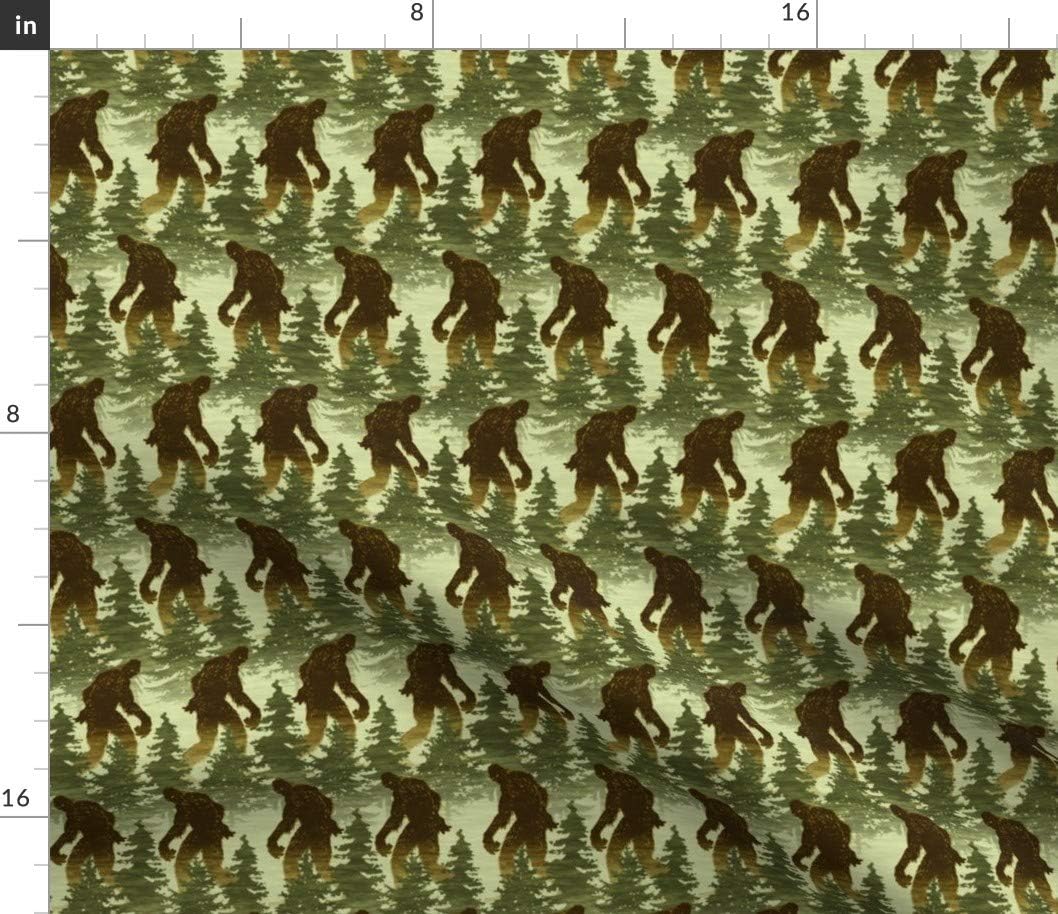 Spoonflower Fabric - Bigfoot Large Forest Sasquatch Mountains Trees Woods Printed on Petal Signature Cotton Fabric by The Yard - Sewing Quilting Apparel Crafts Decor