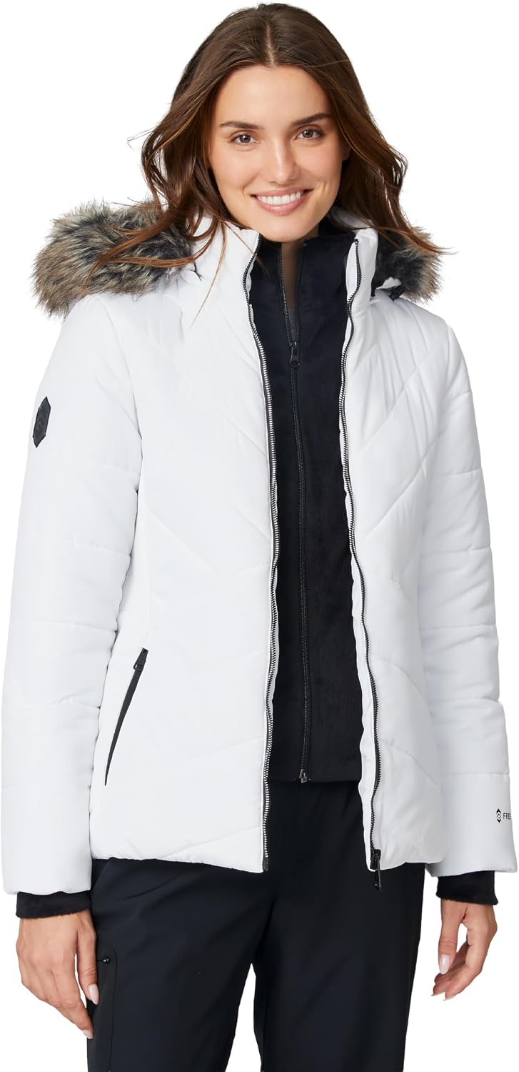Free Country Women’s Parka Jacket Warm Insulated Winter Coat Water & Wind Resistant Fur Hood Puffer Outerwear-Brisk II