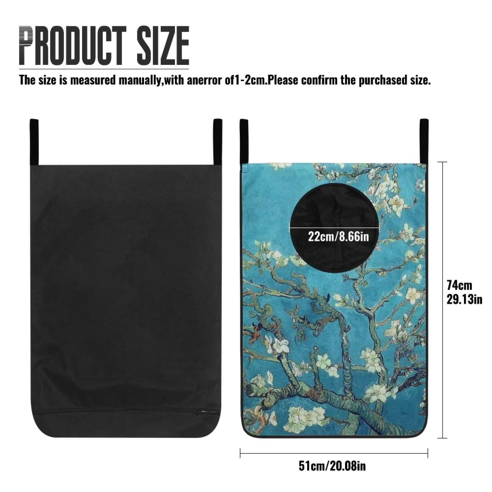 COEQINE Dirty Clothes Door Hanging Laundry Bag for Home Waterproof Zipper Laundry Storage Organzier for Home Decotation,Art Van Gogh Almond Blossoms Pattern - Image 4