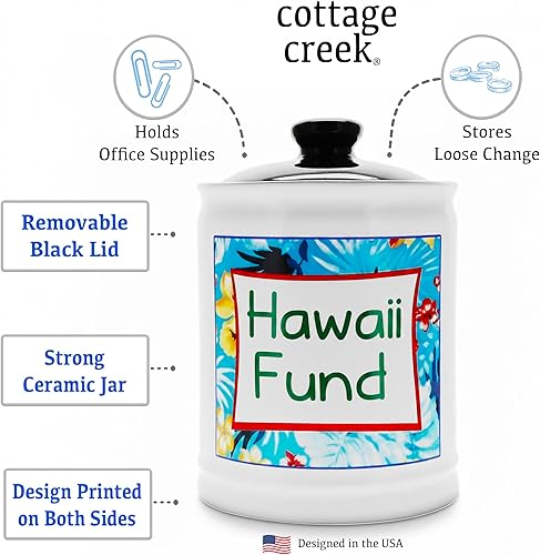 Miniatura 3 de Cottage Creek Tarros | Hawaii Fund Travel Bank – Alcancía de cerámica para vacaciones y viajes esenciales para mujeres, hombres, parejas | Regalo de