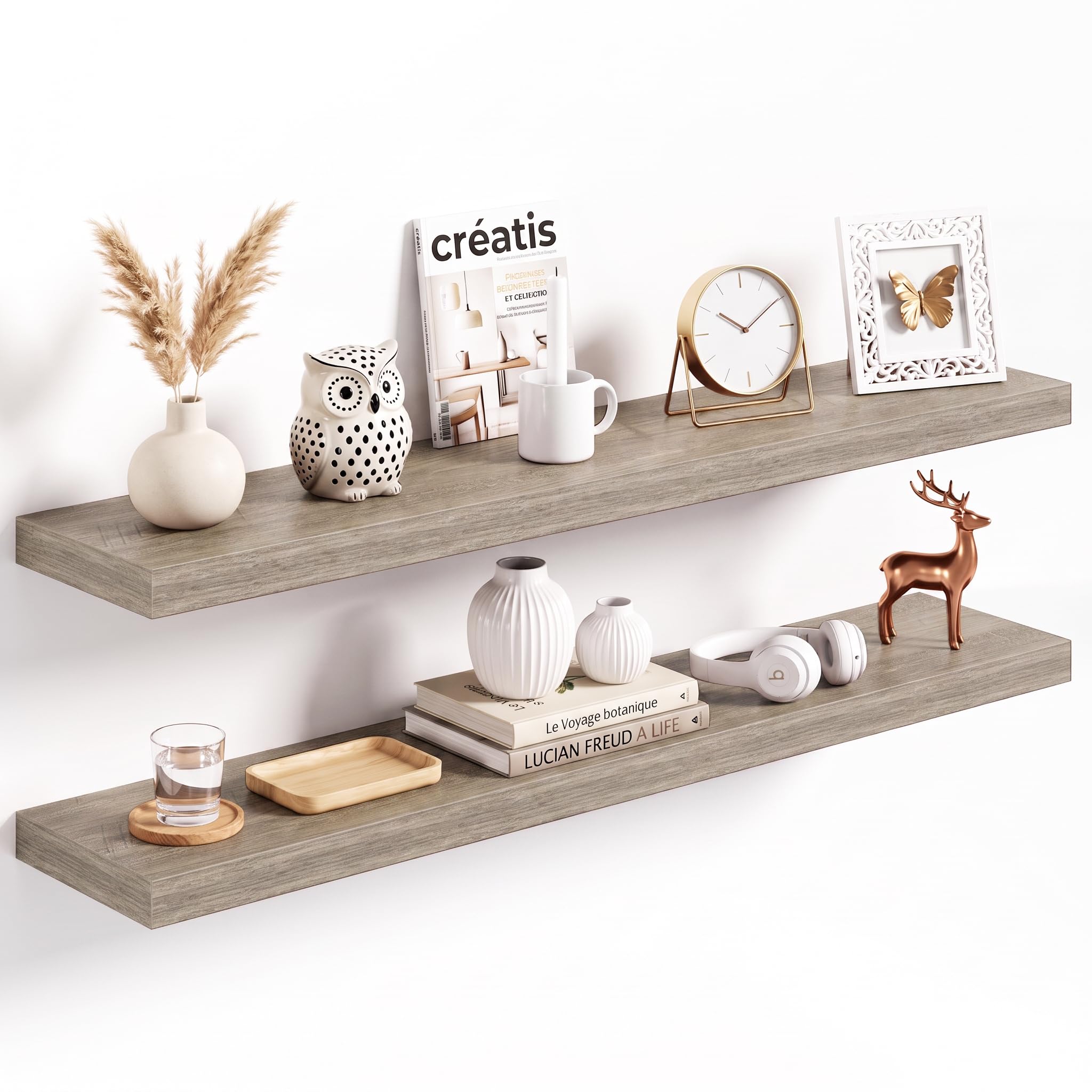 Acovy 100x20cm Floating Shelves 2 Pack, Wall Mount Display Shelf, Grey