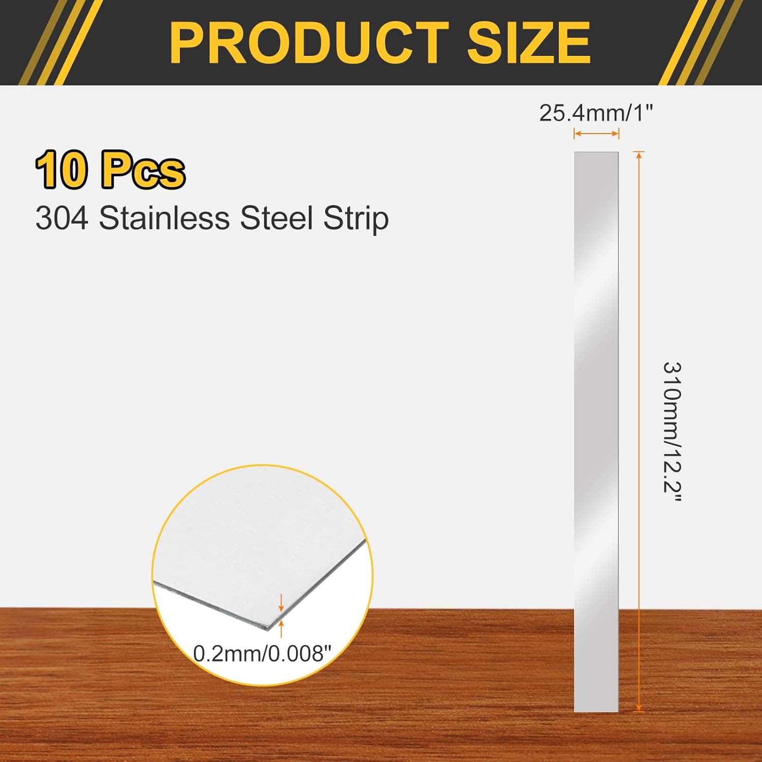 uxcell 10 Pcs Stainless Steel Strips, 0.008"(0.2mm) Thick 304 Stainless Steel Metal Shim Stock 1"x12"(25.4x310mm) Stainless Steel Flat Bar Gap Filler Trim Strip for DIY Craft Making 0.008"x1"x12" 10