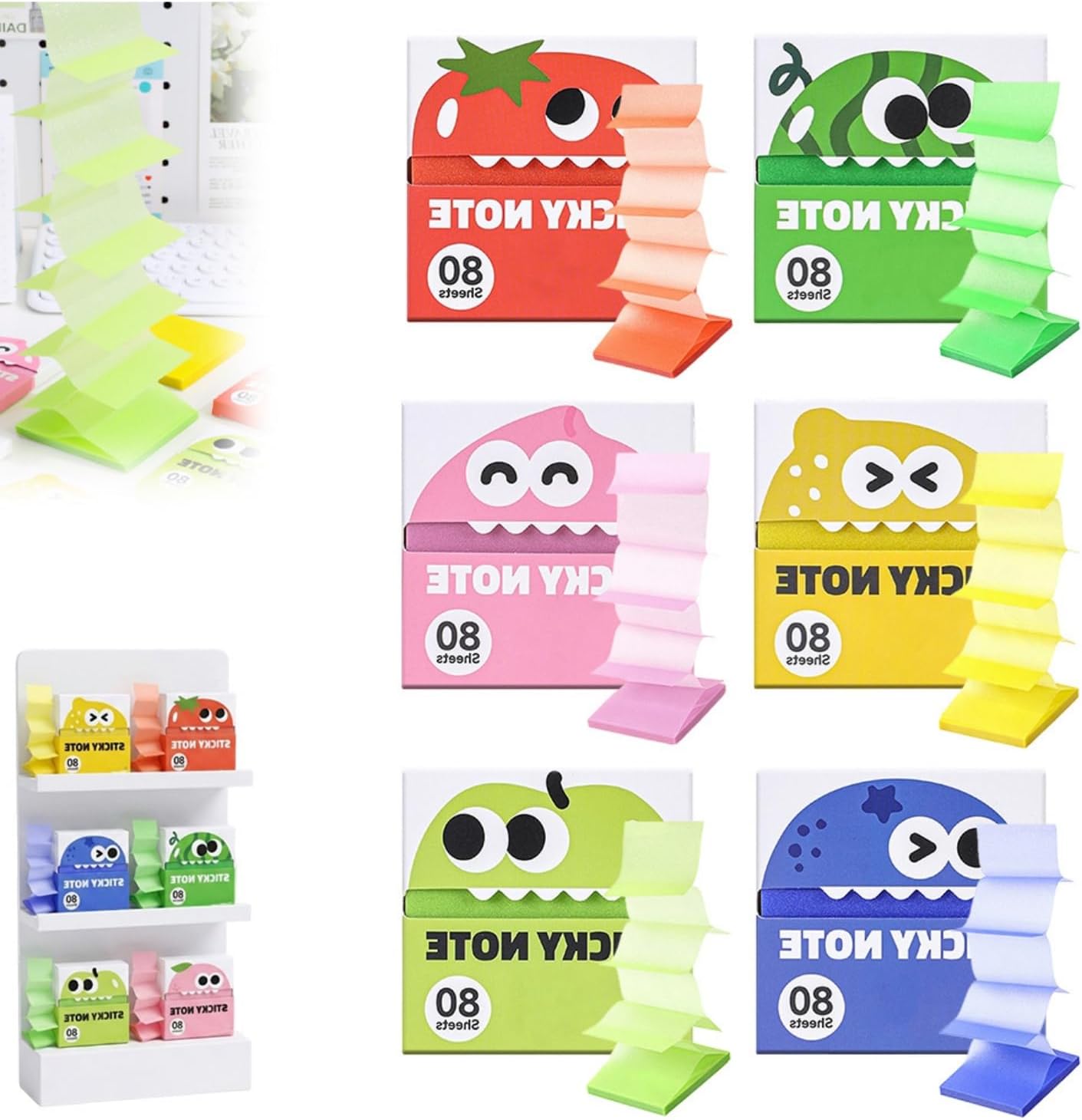 Glitter Transparent Sticky Notes 480 Sheets See-Through Memo Tabs,6pcs