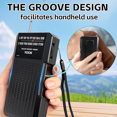 Miniatura 8 de Radios Am FM portátil, radio alimentada por batería con clip trasero, conector para auriculares, radio portátil con altavoz, pequeños regalos para