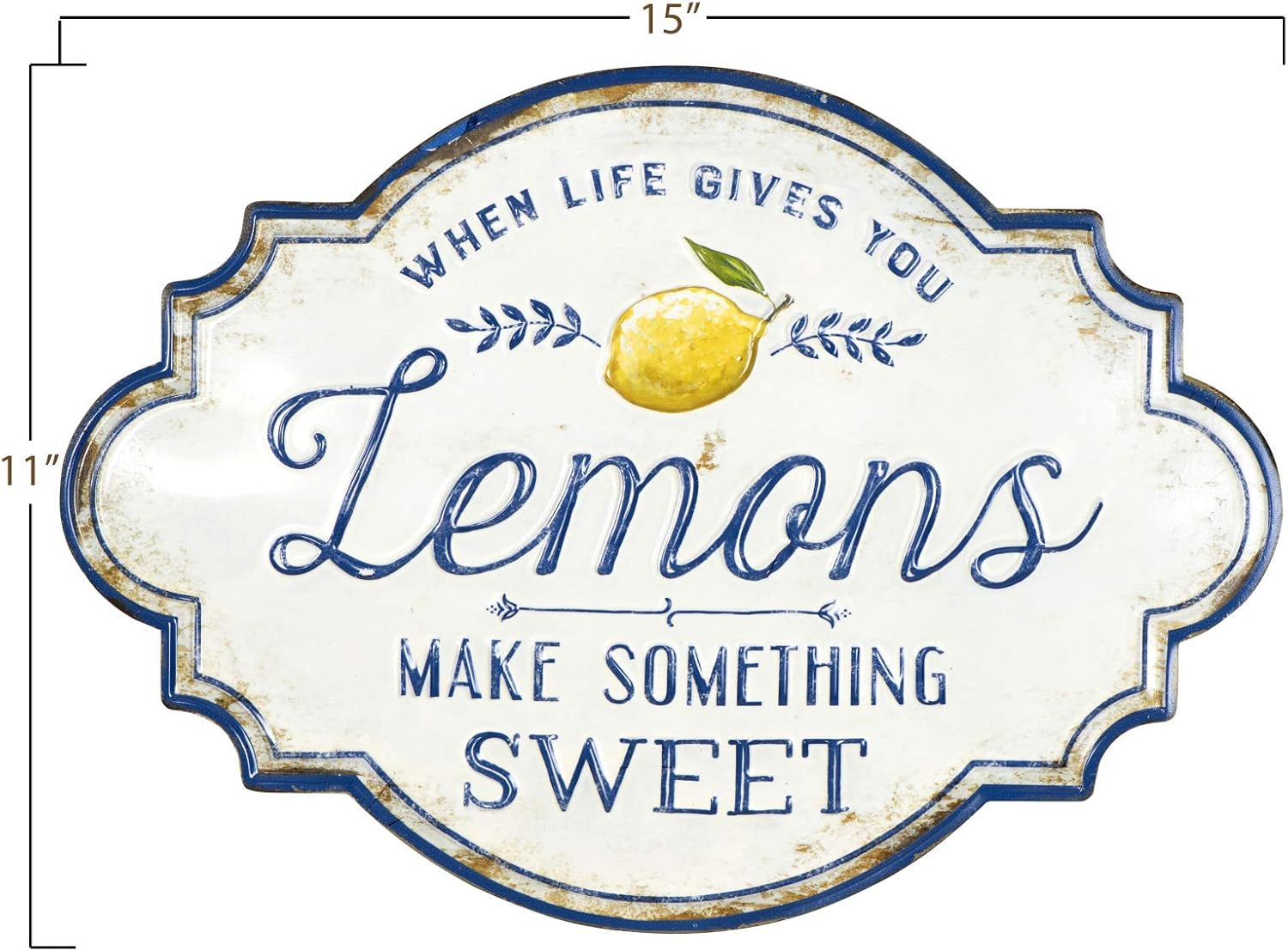 Creative Co-Op Life Gives You Lemons Make Something Sweet Metal Wall Décor, White for Kitchen, 15.00" x 11.00"