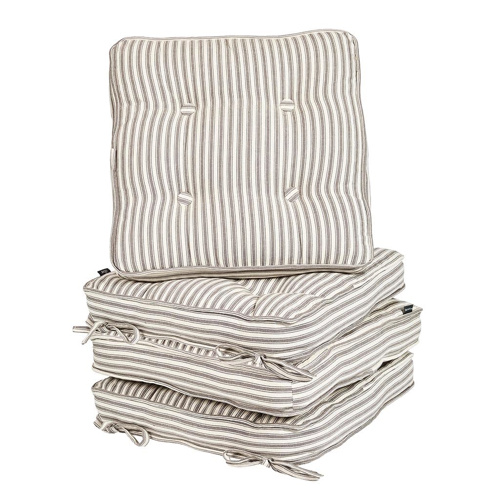 Garden Chair Cushion Seat Pads Dining Cushions (Set of 4, Grey Stripe)
