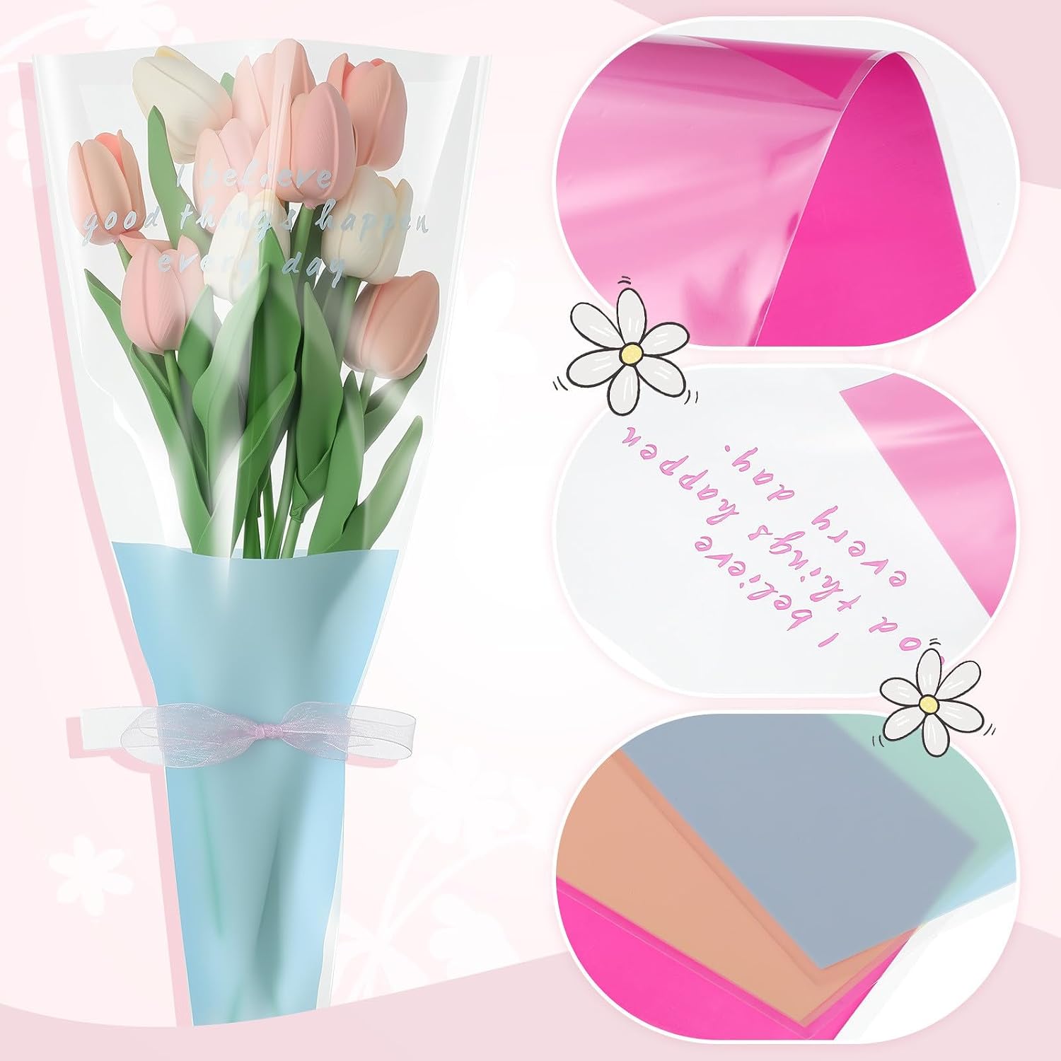 TEHAUX 150pcs Flower Bouquet Bags for Florists Opp Plastic Floral Wrapping Sleeves, DIY Friendly and Protective Flower Packaging for Daily Use and Special Occasions image 3