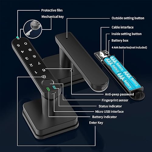 Miniatura 7 de Foxgard - Cerradura de puerta biométrica de huellas dactilares, perilla de puerta electrónica con teclado, perilla de puerta inteligente con 100
