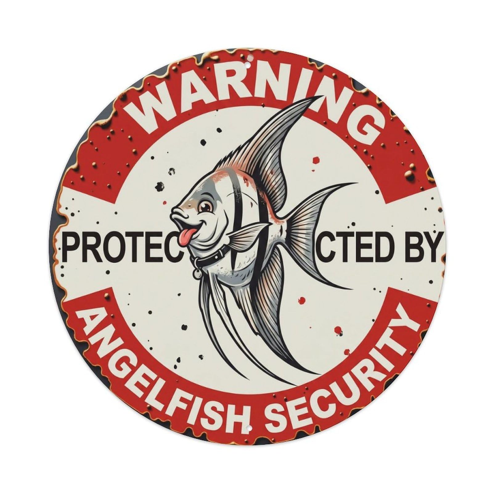 Tgrcjimh Style Metal Tin Sign Warning Protected By Angelfish Security Vintage