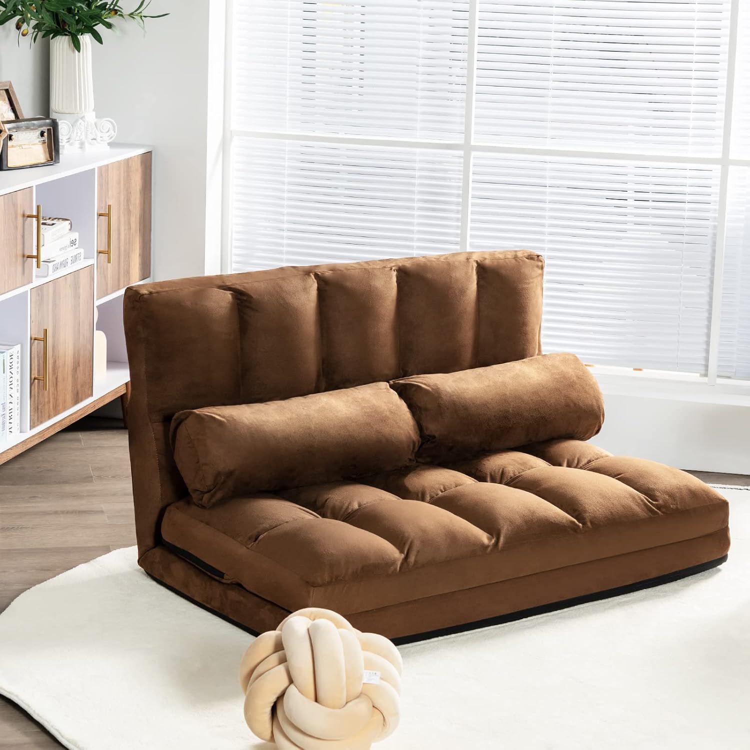 S AFSTAR Convertible Floor Sofa, 6-Position Couch with 2 Removable Pillows & Thick Sponge Cushion, Load 330LBS, Adjustable Lazy Sofa Bed for Living Room (Coffee)