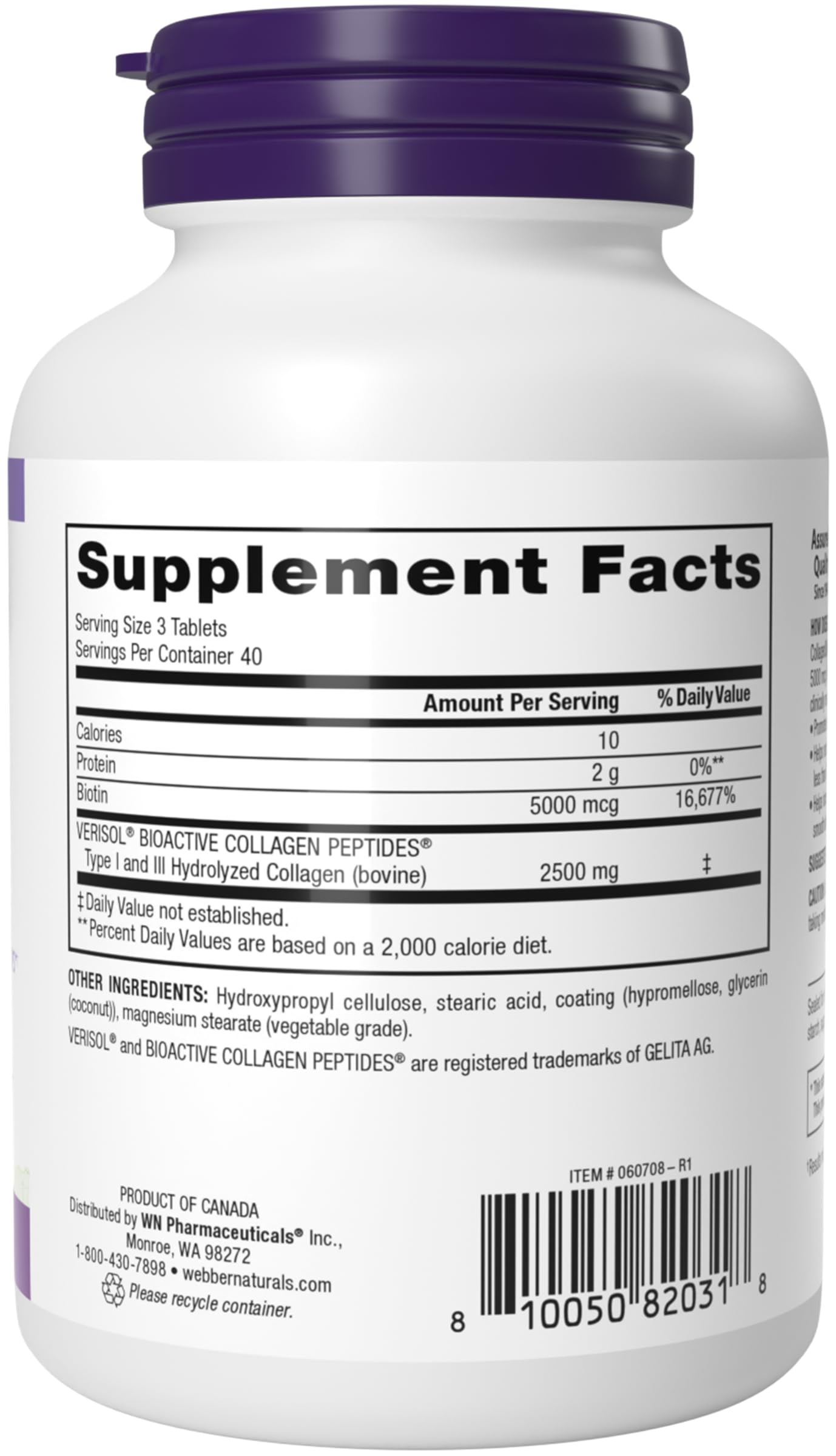 Webber Naturals Hydrolyzed Collagen Peptides, with Biotin, 120 Tablets — Amazon image 8