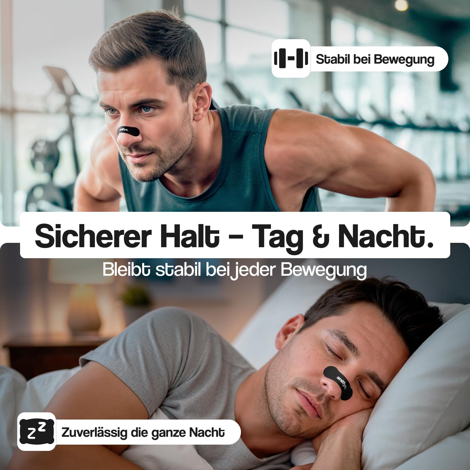 Sniffys Nasenpflaster - Sport Atmungshilfen Besser Atmen - Nasenstrips Anti Schnarch Unterstützung - Nose Strips Komfort Halt - 30 Stück - Schwarz