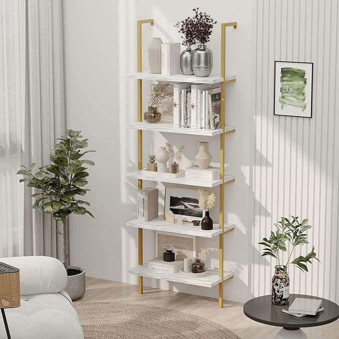Bevfint 5Tier Industrial Ladder Shelf Rustic Wall Mounted Metal Frame Bookcases