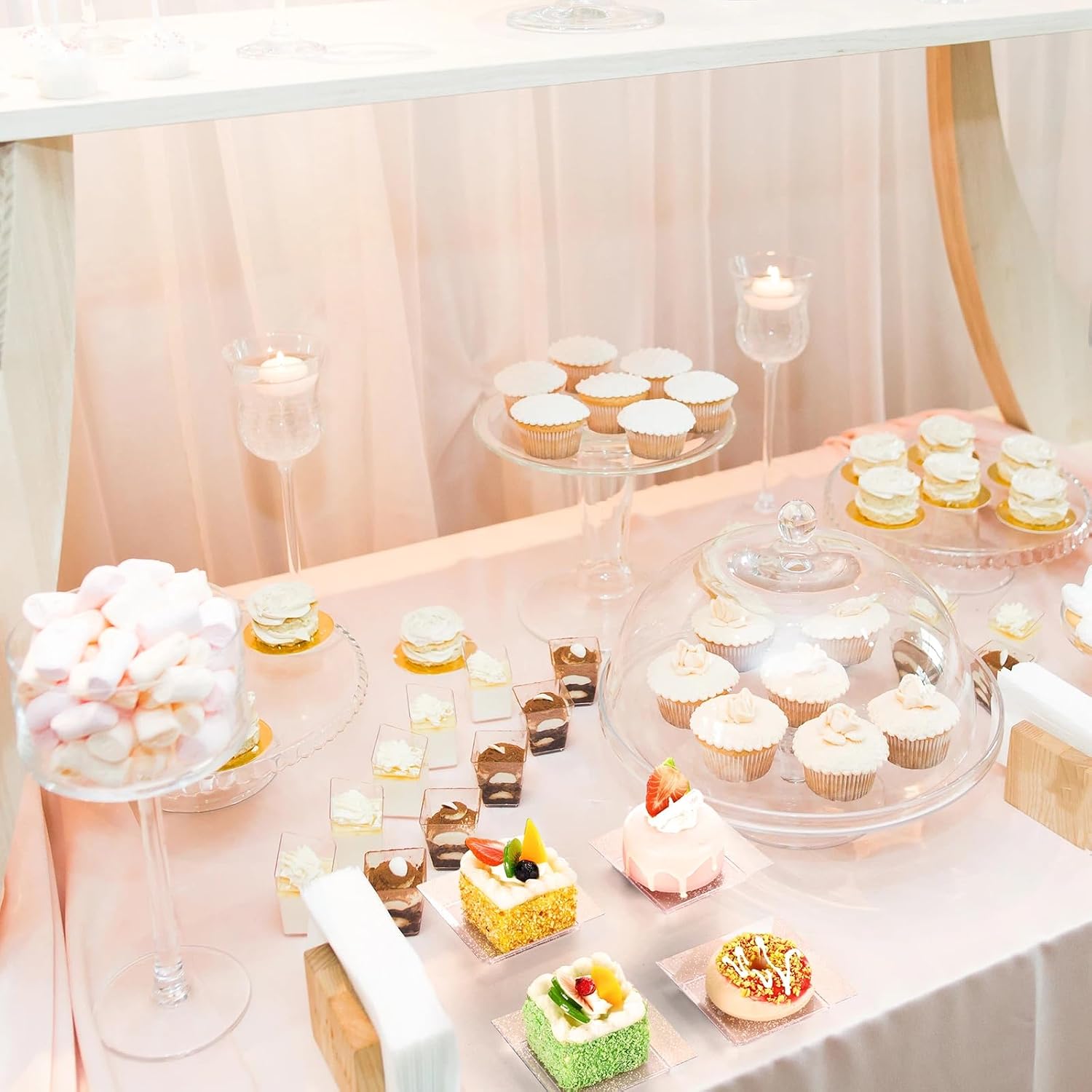Zhehao 100 Pcs Plastic Dessert Appetizer Plates Disposable, 3.6 x 3.6 Inch Small Square Plastic Dessert Cake Snack Plate for Wedding Birthday Bridal Baby Shower All Occasion Party (Silver Clear)