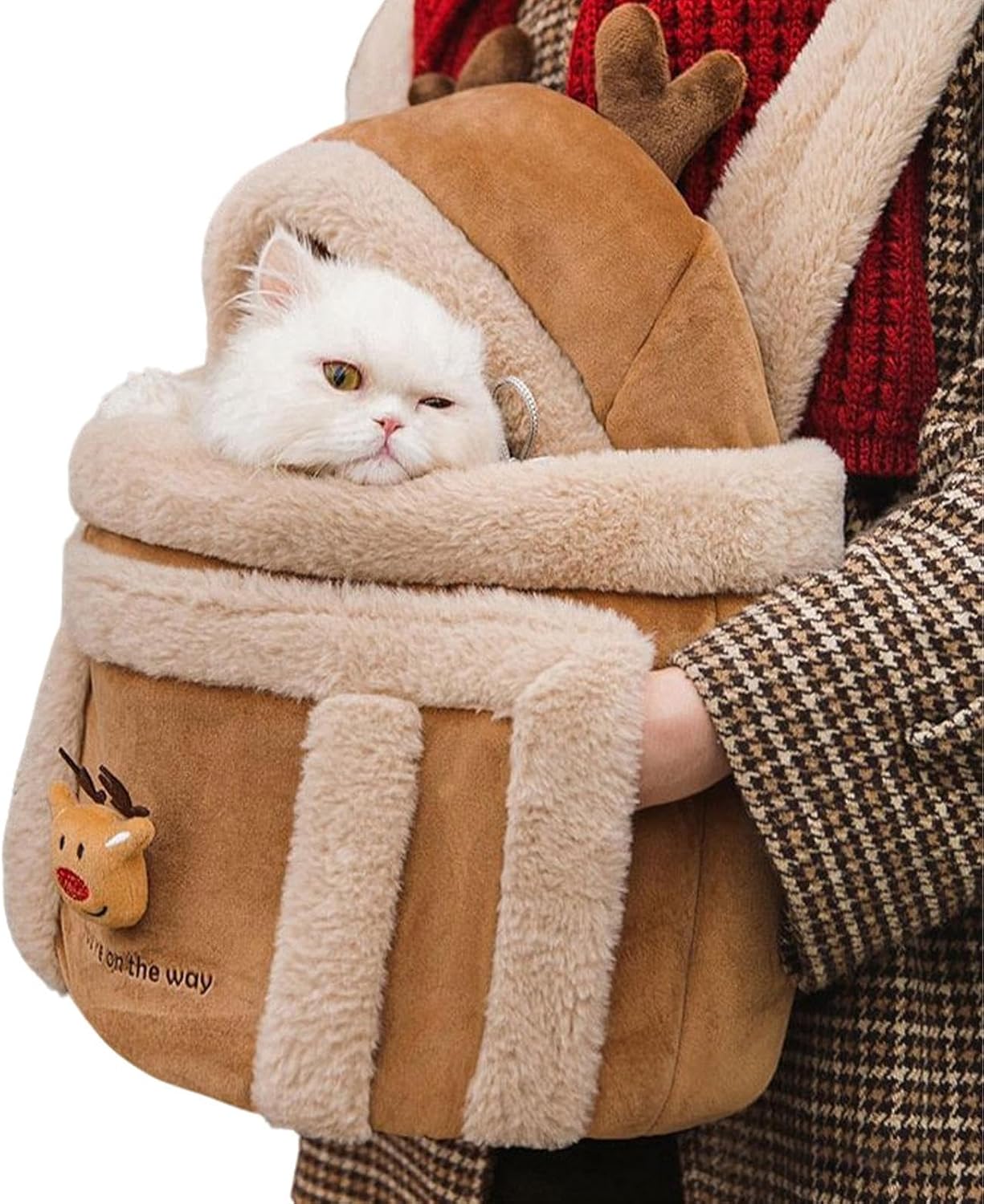 Borsa trasportino per animali domestici, a forma di alce in peluche, comodo zaino in uscita, per escursionismo, aereo, campeggio, interni e pendolari invernali