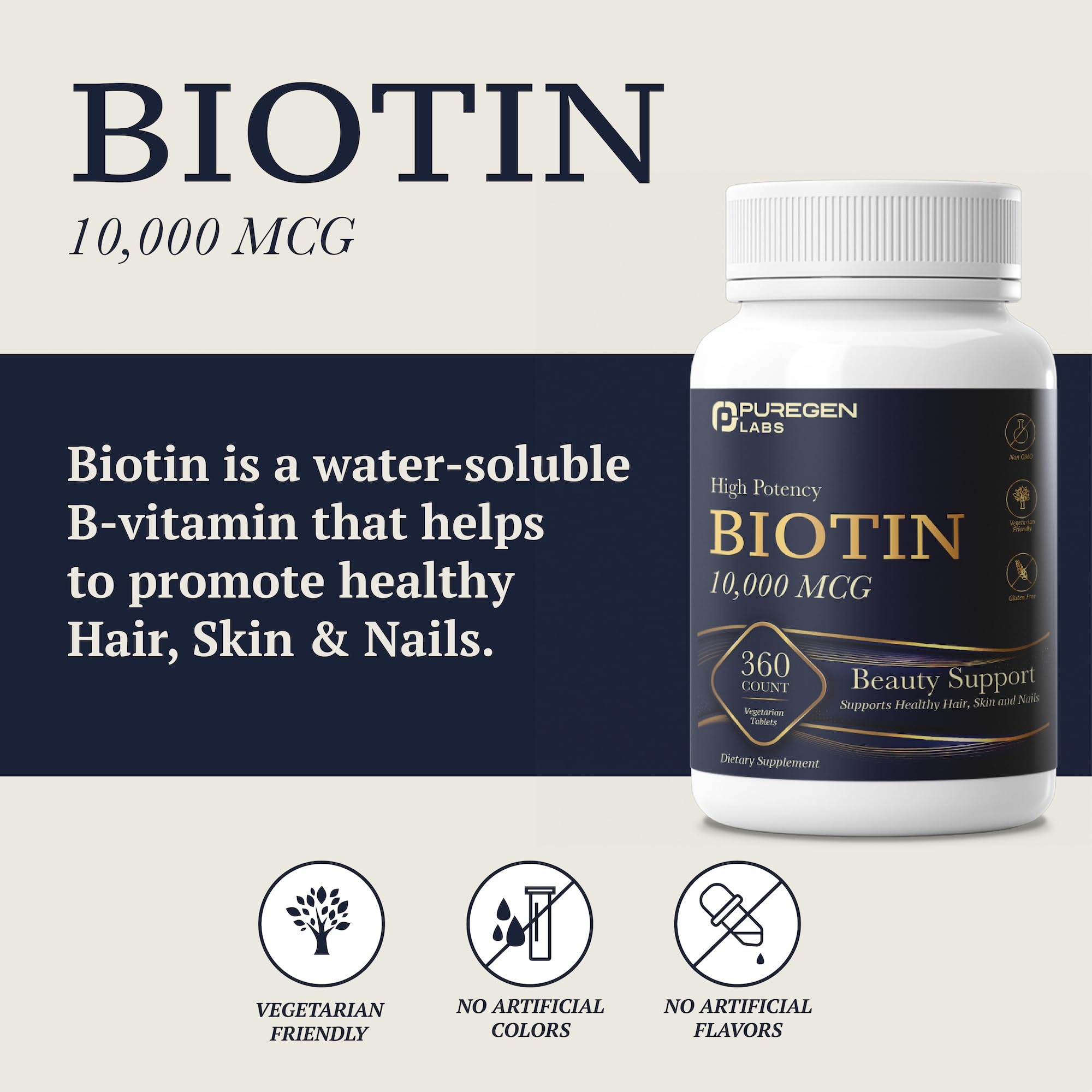 Puregen Labs Biotin 10,000 mcg Supports Healthy Hair, Skin & Nails — Amazon image 3