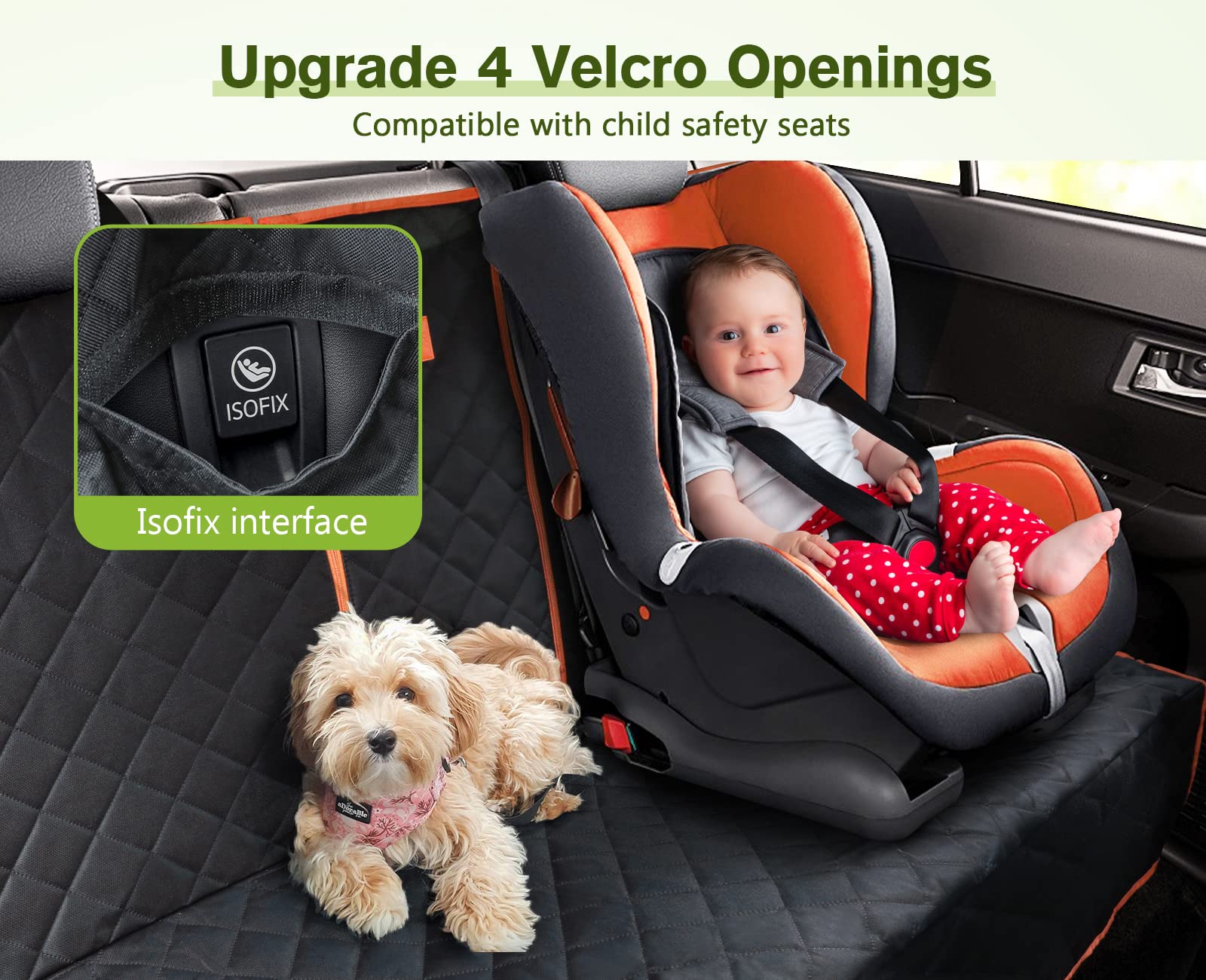 Pecute Coprisedile per Auto per Cani 135cm, con 1 Corda Sicura e Patta laterale per Auto, Camion e Suv - Impermeabile e Antiscivolo per Sedile Posteriore