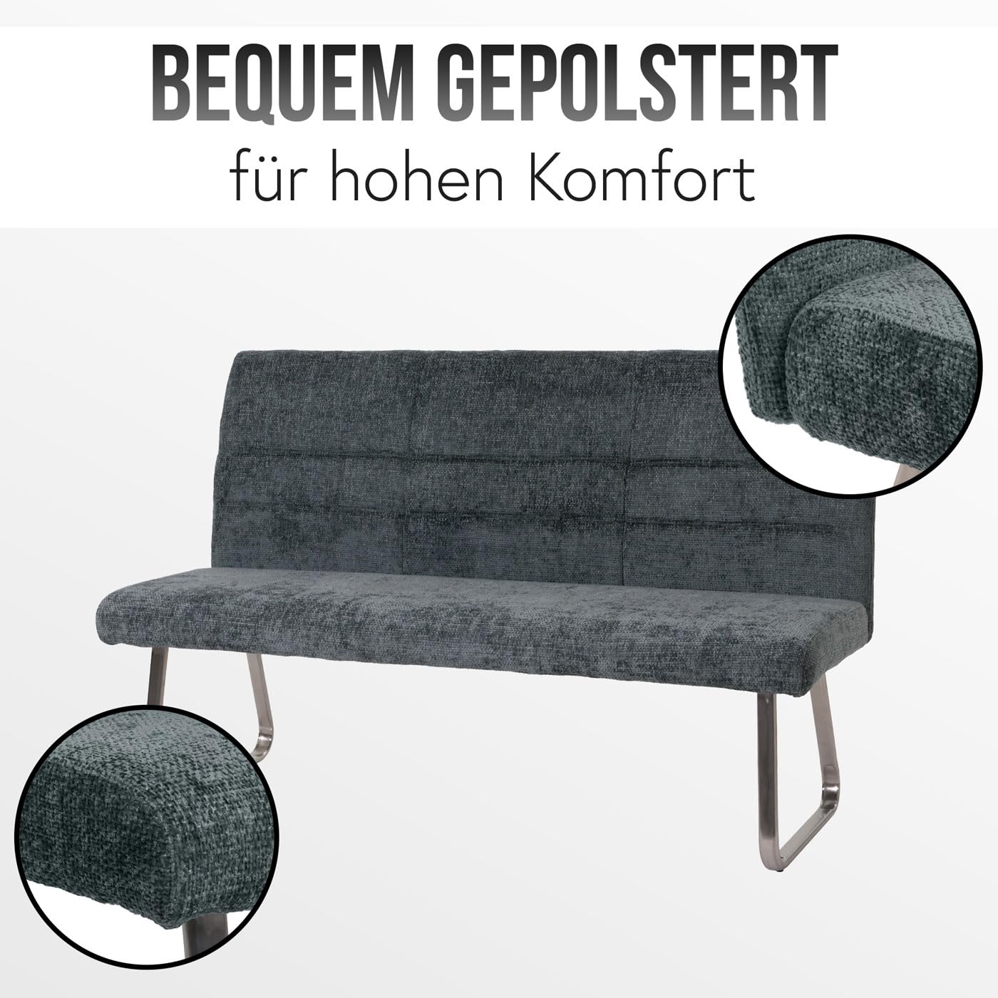 Mendler Sitzbank HWC-G55 160cm Edelstahl - blau-grün
