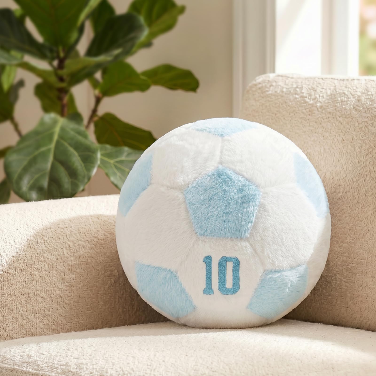Coussin de football bleu de 25 cm avec broderie fine pour chambre d enfant