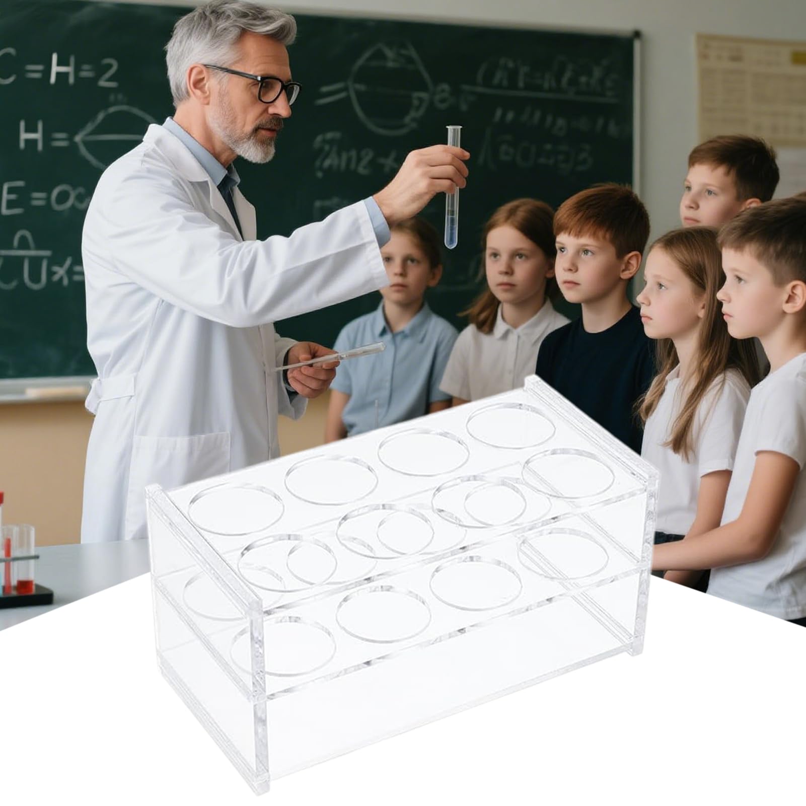 Portatubos Soportes para Tubos de Laboratorio Expositor Acrílico 8 Huecos Almacenamiento Educativo