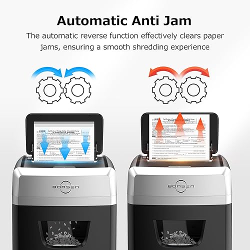Miniatura 12 de BONSEN Trituradora para oficina, trituradora de papel de alimentación automática de 120 hojas, trituradoras de papel de micro corte para uso en casa