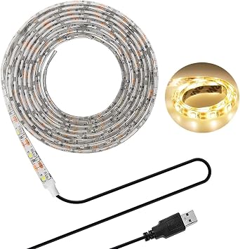 LED Strip Lights, USB TV Backlight 6.56ft/2m LED Lights for 4060in HDTV, Waterproof SMD 3528 5V Warm White Bias Lighting, Reduce Eye Strain, Improve Contrast.USB Bias Lighting for Home Theater [Energy Class A++]