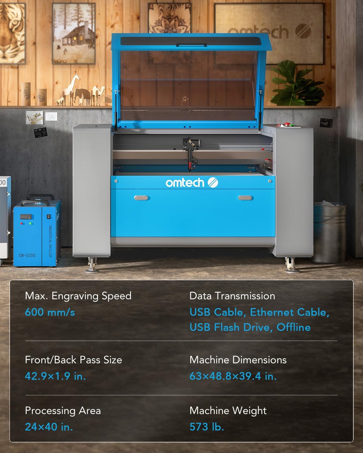 OMTech 100W CO2 ലേസർ എൻഗ്രേവറിനായുള്ള സ്പെസിഫിക്കേഷൻ പട്ടിക