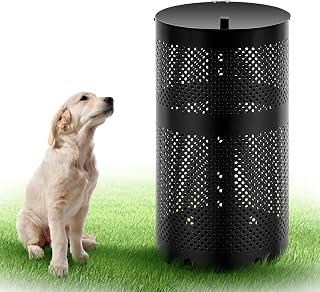 Round Outdoor 10 Gallon Capacity Trash Can with Lid for Dog Waste Station - Rust Free UV Powder Coated - Designed to Mount on Any Post or Wall(Black)