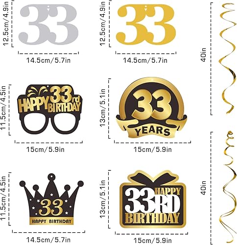 Miniatura 621 de LINGTEER Happy 65th Birthday Decorations Set - 12Pcs Black & Gold Swirls Streamer,Happy Birthday Bunting Banner,Cheers to 65 Years Old Bday Party
