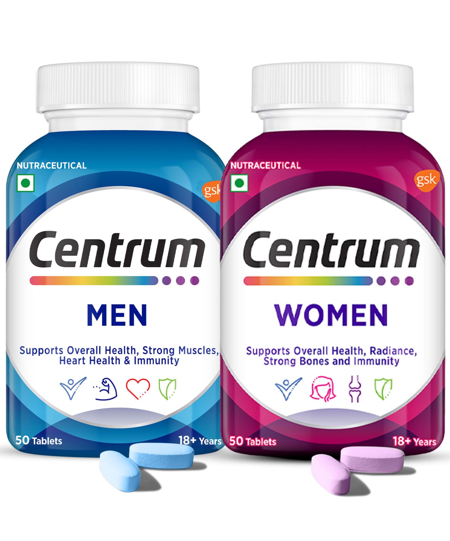Centrum Multivitamin For Men With Grape Seed Extract + Multivitamin For Women With Biotin| Pack Of 50 - Tablet, 50 Servings-image-23