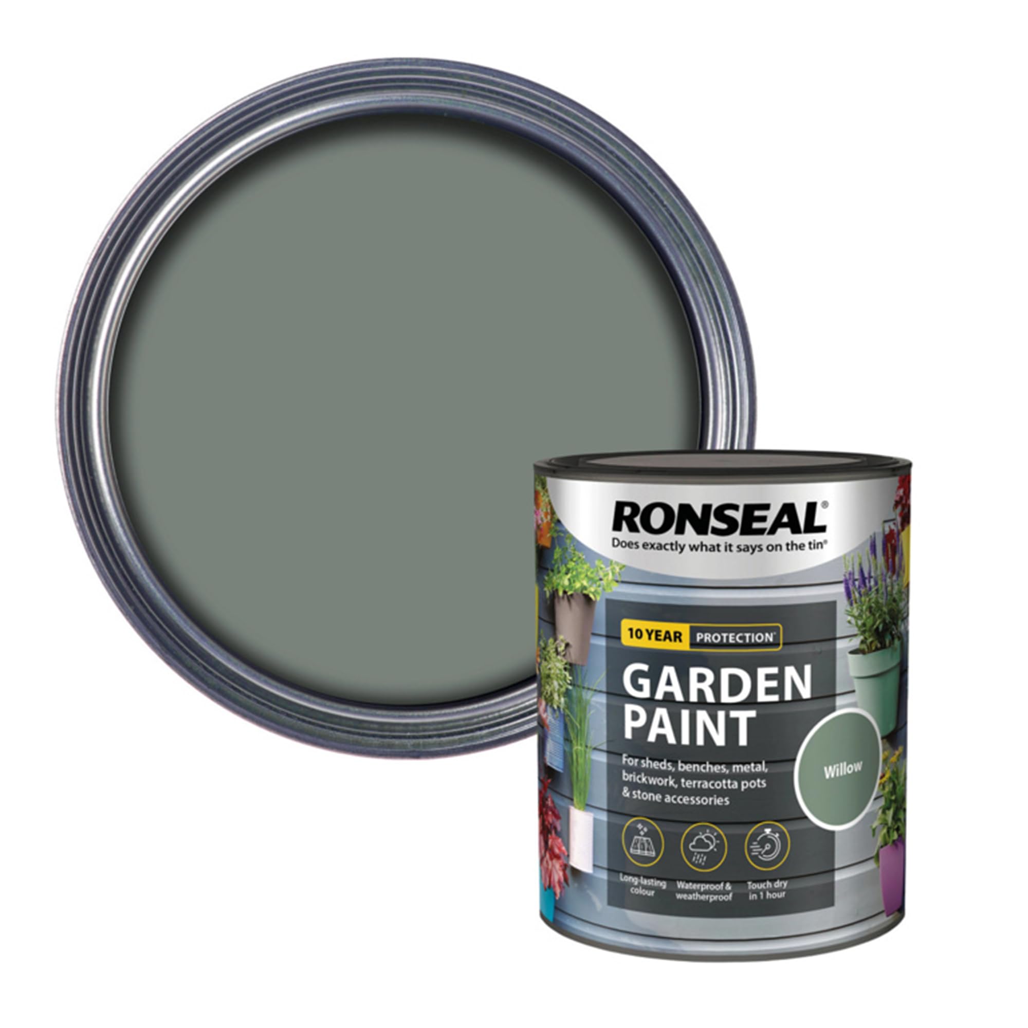 AOC24 Garden Fence Paint 750ml – Multi-Surface Exterior Paint for Wood, Brick, Metal, Stone & Terracotta – Waterproof, Resists Fading, Matt Finish for Sheds, Fences, Garden Furniture Willow