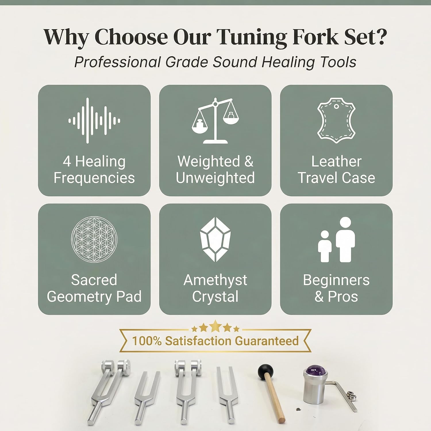Sound Healing and Sound Therapy Tuning Forks for Healing Set (128Hz, 136.1Hz, 256Hz, 384Hz). Weighted & Unweighted Tuning Fork for Meditation, Yoga, Chakra Balance & Relaxations
