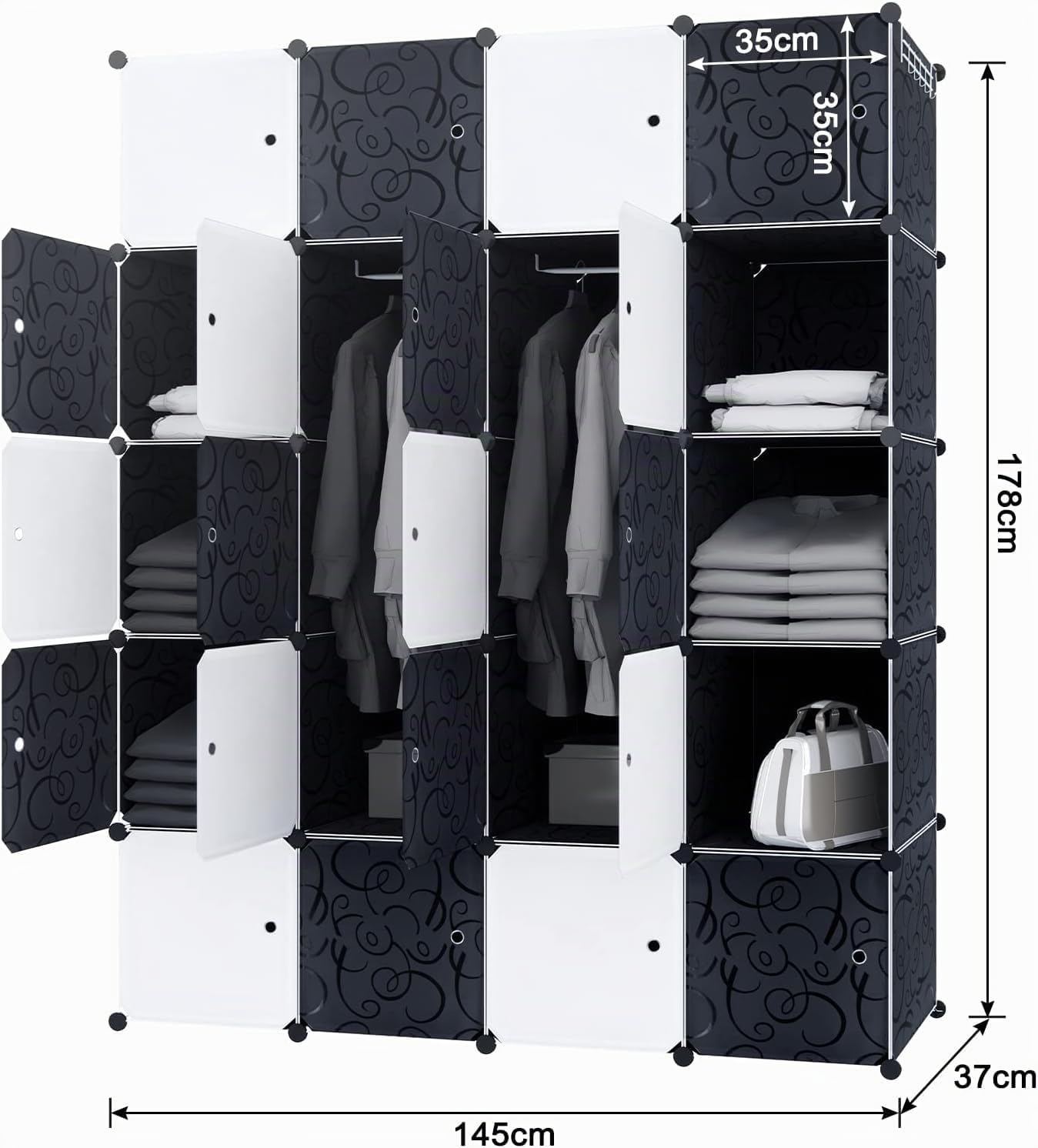 HENGMEI DIY Kleiderschrank 20 Boxen Garderobenschrank Schwarz