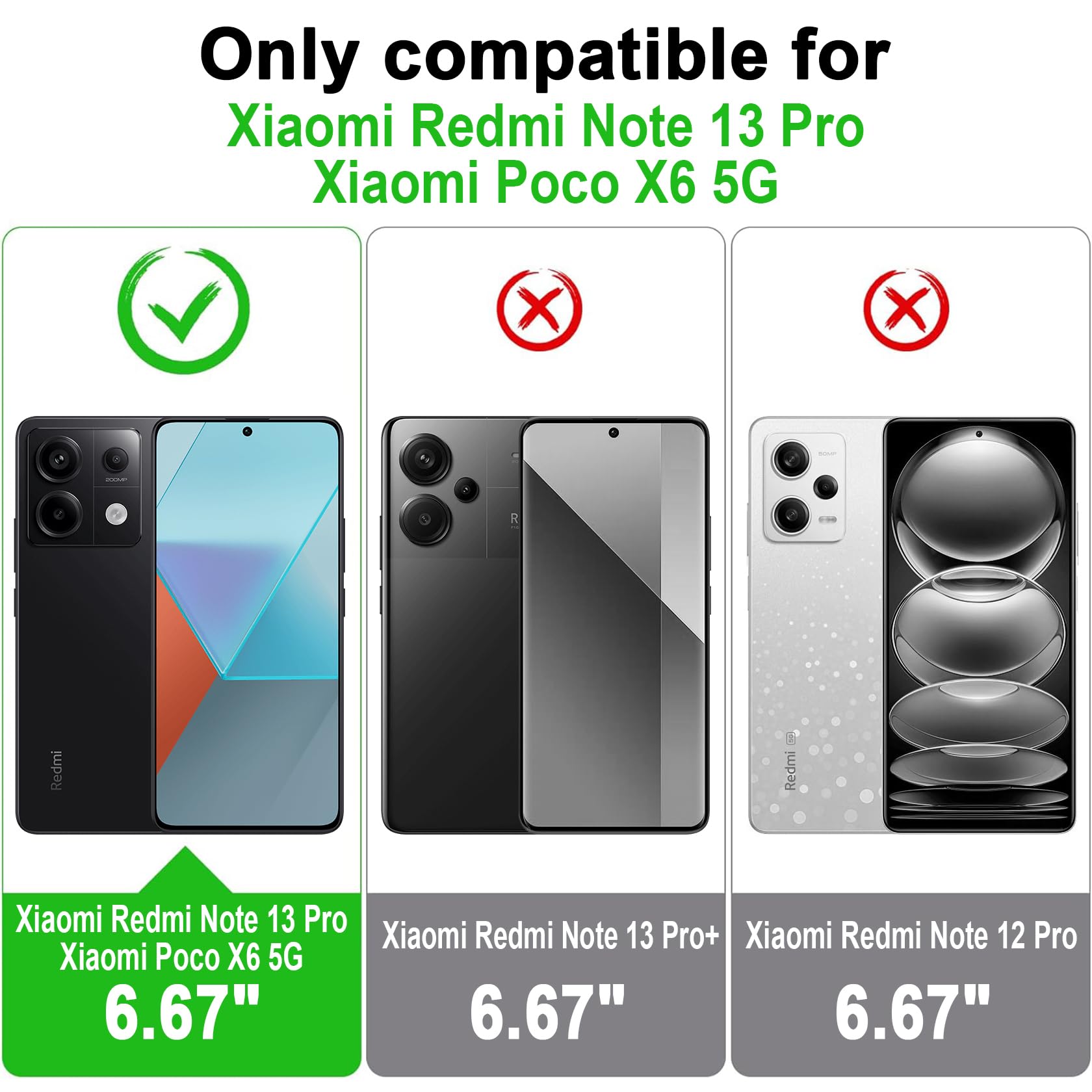 AROYI Cover Compatibile con Xiaomi Redmi Note 13 Pro 5G(Non per 4G), Cover Xiaomi Poco X6 5G Protezione Fotocamera Anti Graffio Hard PC Custodia per Xiaomi Redmi Note 13 Pro 5G (6.67") - Nero