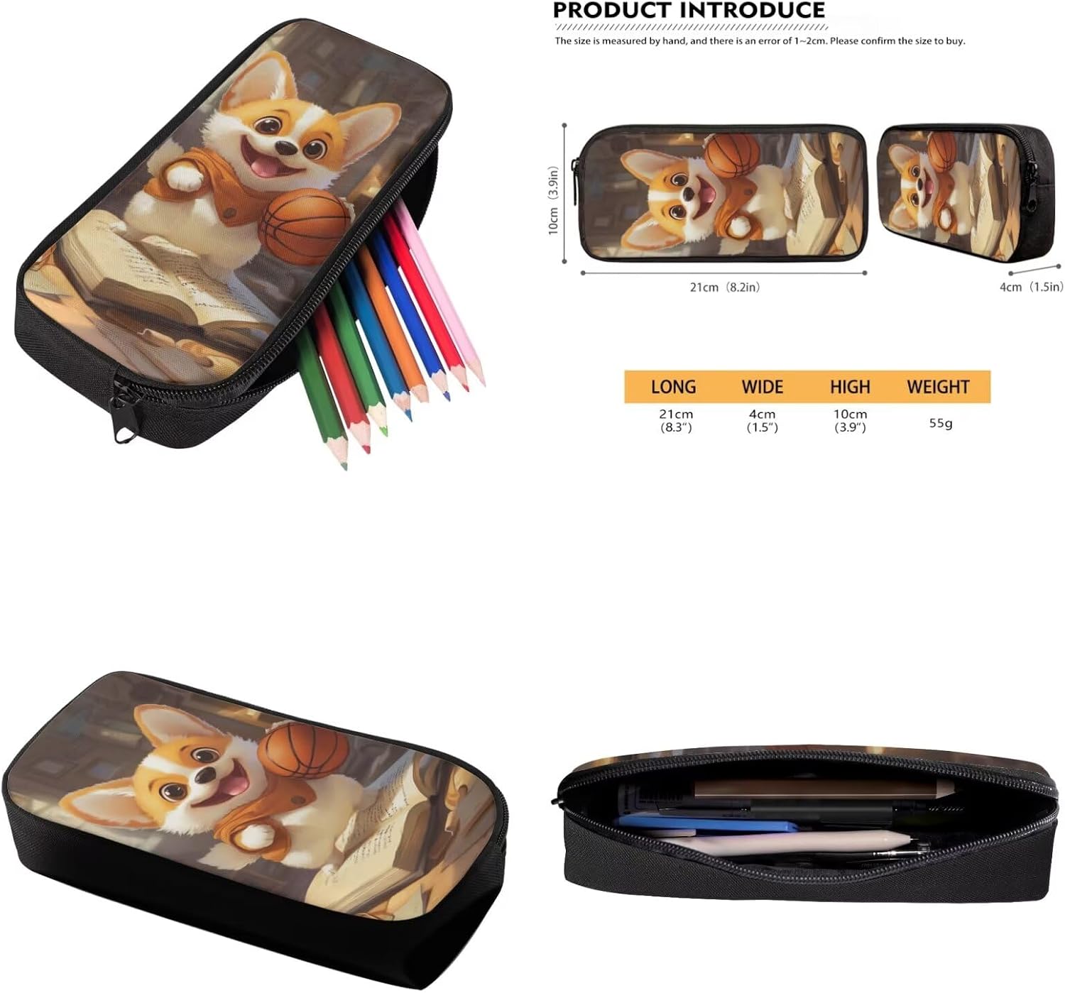 Cute Corgi Dog Backpack for Girls Kids Backpack with Lunch Box Water Bottle Bag and Zipper Pencil Case 4 PCS 17" Large Bookbag with Compartments for School Lightweight Elementary School Bag