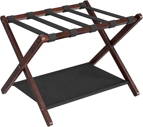 Miniatura 10 de HOOBRO Portaequipajes, juego de 2 portaequipajes plegables, soportes para maleta de bambú, con correas de nailon y estante de tela Oxford, para