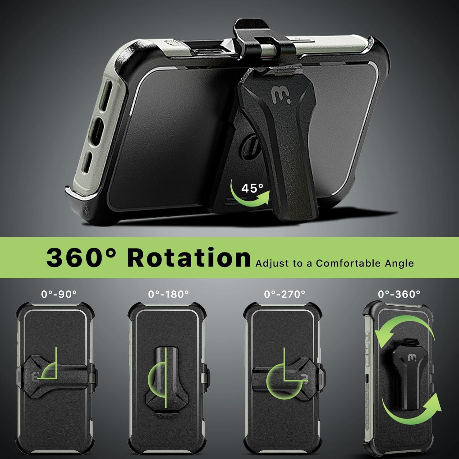 M MYBAT PRO Maverick Series for iPhone 16 Pro Max Case with Belt Clip Holster,Compatible with Magsafe w/Screen Protector,Anti-Drop,Shockproof,360°Rotating Kickstand,Heavy Duty Protection - Image 6