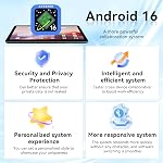 Tablette 10 Inch, Android 16 Comprimé avec Gemini AI,12GB RAM + 128GB ROM + 2TB Élargissable, 120Hz HD Affichage, 6000mAh avec charge rapide, 5G WiFi, GPS, 2-Year Garantie du fabricant