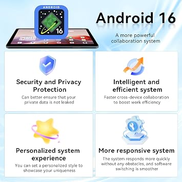 10-Inch Android 16 Tablet, Android 16 Tablet with Gemini AI,12GB RAM + 128GB Storage (Expandable to 2TB), 120Hz HD Display, 6000mAh Battery with Fast Charging, 5G WiFi, GPS, | 5G Wi-Fi , 6000mAh Battery , Fast Charging , GPS , 120Hz Display