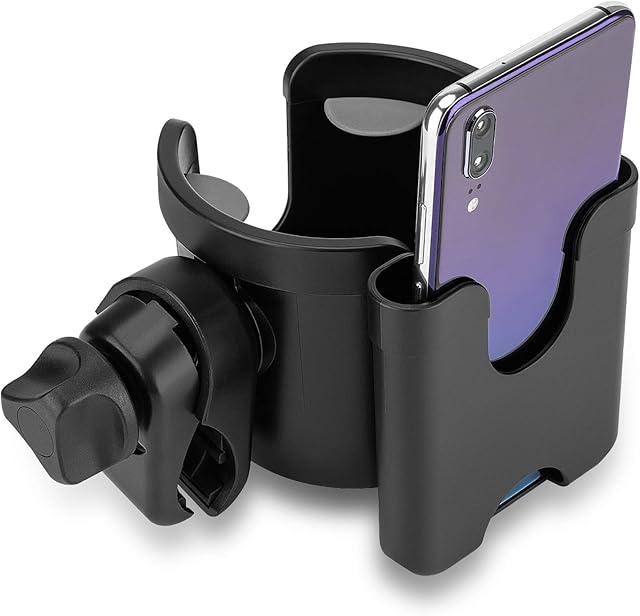 Stroller Cup Holder,Suranew Universal Pushchair/Pram Cup Holder,Baby Bottle Organizer for Stroller,Drink and Coffee Cup Holder with Phone Storage Box,Suitable for Baby Buggy and Bike