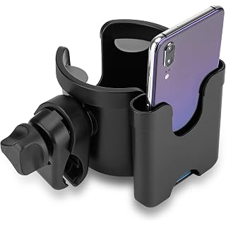 Suranew Stroller Cup Holder with Phone Holder/Organizer, Universal Bike Cup Holder, 2-in-1 Cup Holder for Walker, Bike, Wheelchair, Walker