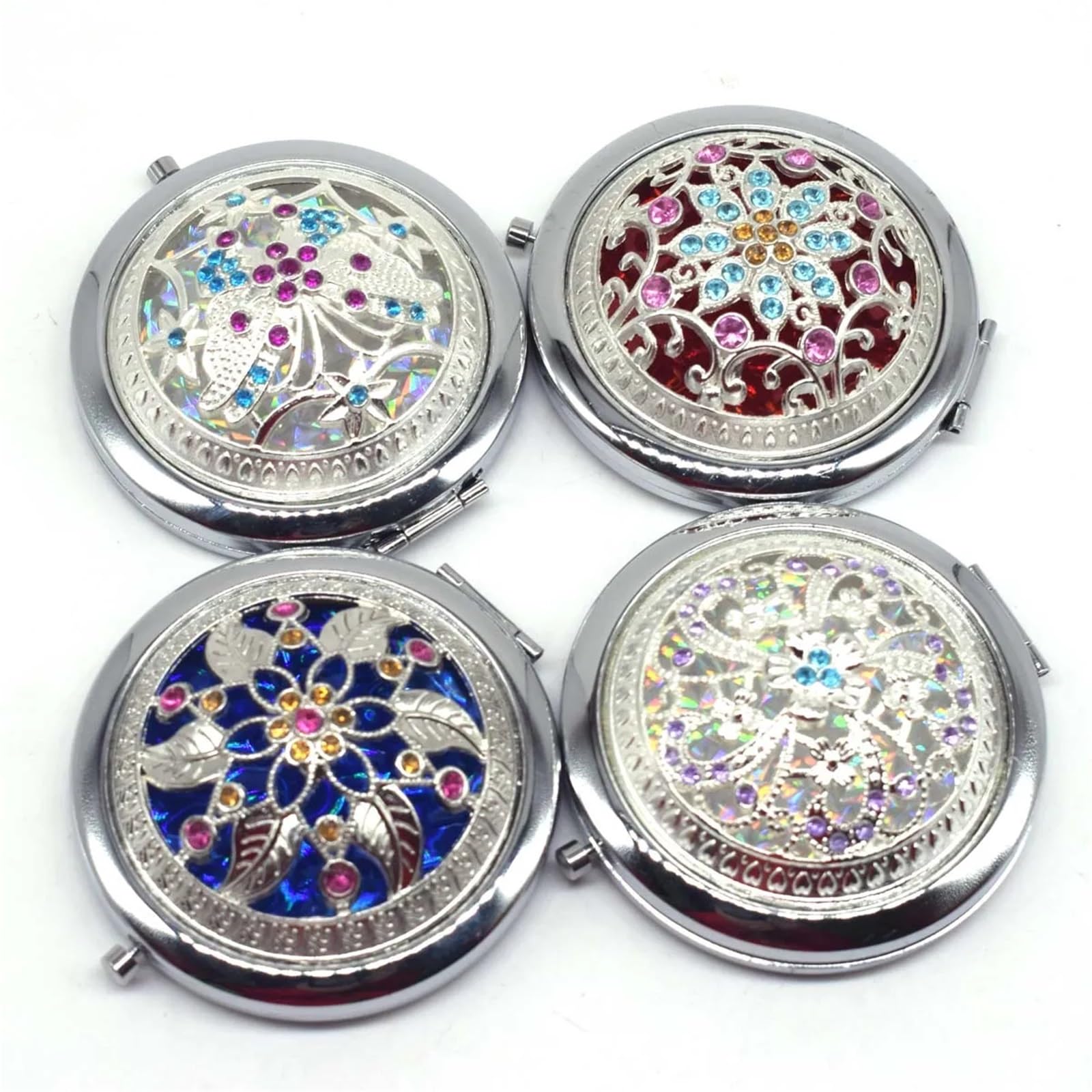 Mini specchio per il trucco, 5 pezzi, argento, vuoto, tascabile, mini specchio pieghevole a doppio lato per cosmetici per regali di nozze personalizzati