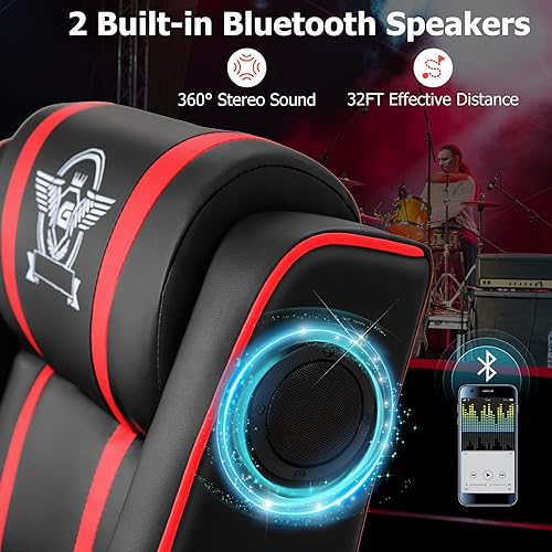 Miniatura 5 de Giantex Silla reclinable de masaje para juegos, sofá de juegos estilo carreras con respaldo reclinable, almohada lumbar de masaje, reposapiés