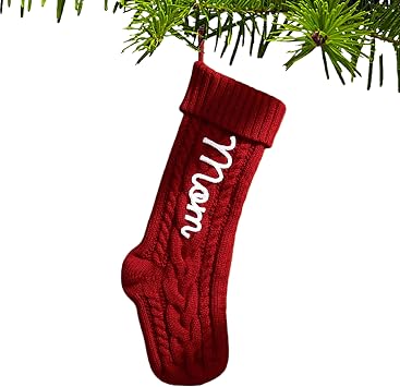 WANSHUNLMI 2025 Personalized Christmas Stockings, Custom Dog Bone Shaped Stocking, Cable Knit, Red Green White, Family Holiday Decor, 16x8 Inch