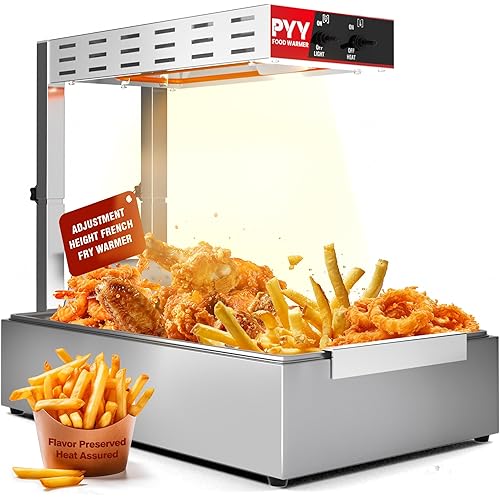 PYY French Fry Warmer - Update Commercial Food Heat Lamp Fry Dump Station Chip Warmer Food Warmer Adjustable Height 7.9"-11" Temp 86°F-156°F Countertop Freestanding for Restaurant Buffet