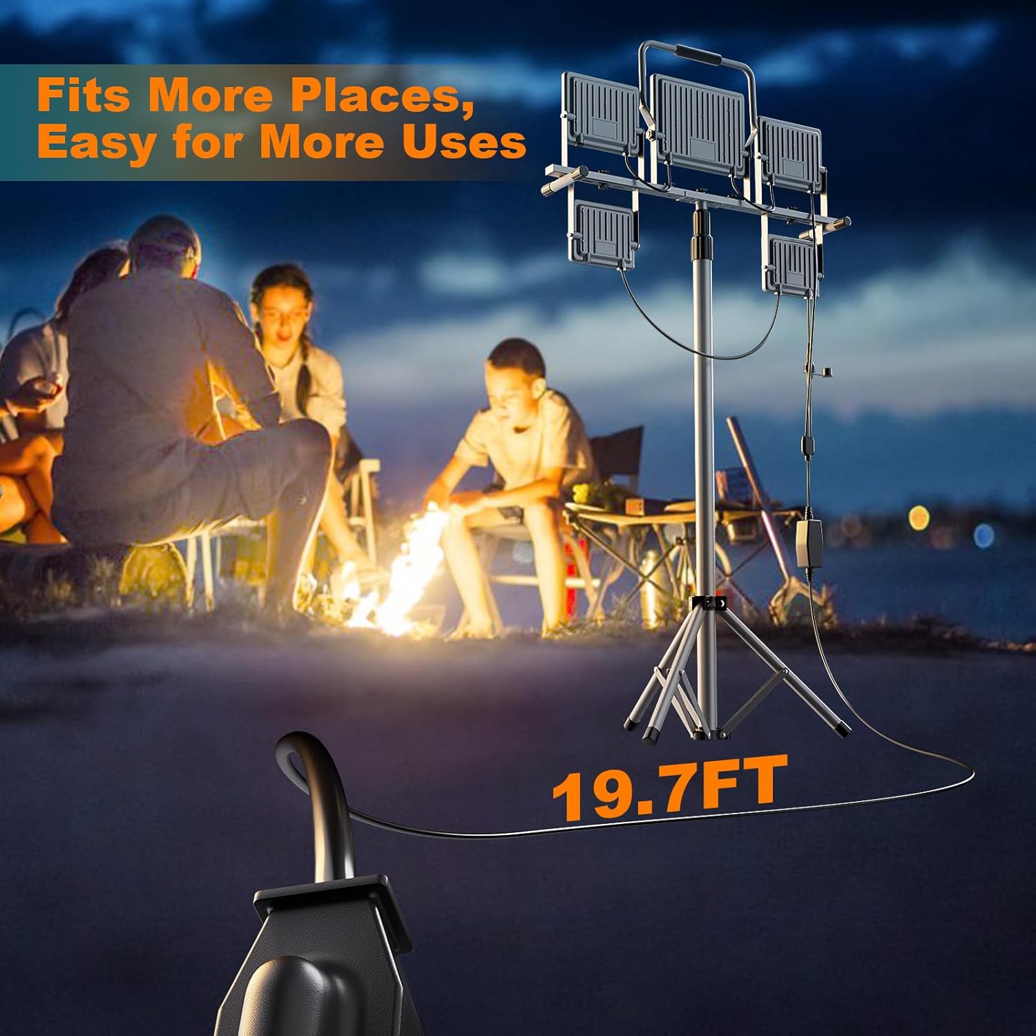 31000Lumen LED Work Light 260w with Tripod Stand Work Lights 5 Head Portable Work Light with Anti-Glare Lenses,19.7ft Power Cord, Height Adjustable, IP66 for Job Site, Garage, Outdoor Use - Image 6