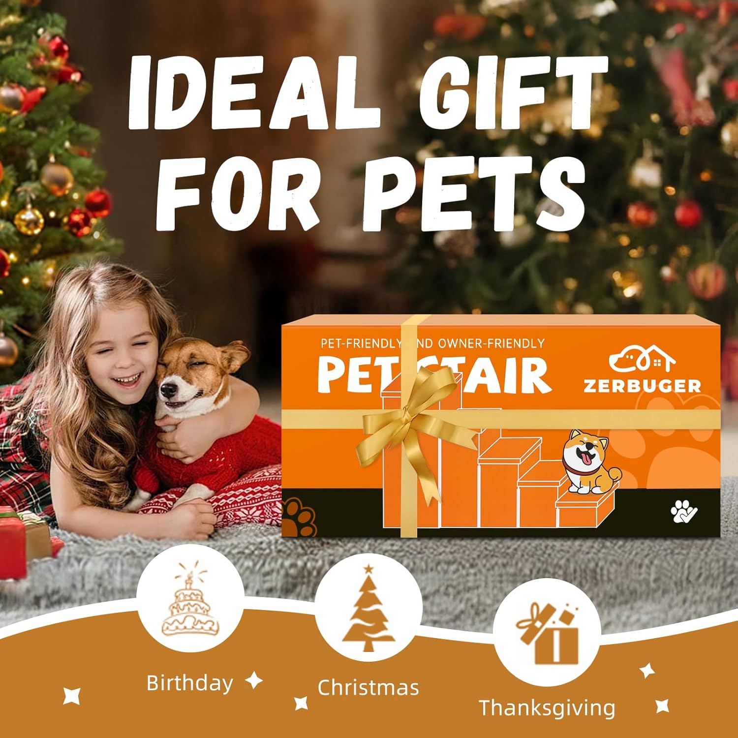 Dog Stairs for High Beds, Folding Pet Stairs Gift for Dogs Puppy with Storage for Bed Couch, Cat Dog Ramp Hold Up to 200 lbs (Gray, 5 Steps No Condo(49" D x 17" W x 26" H))