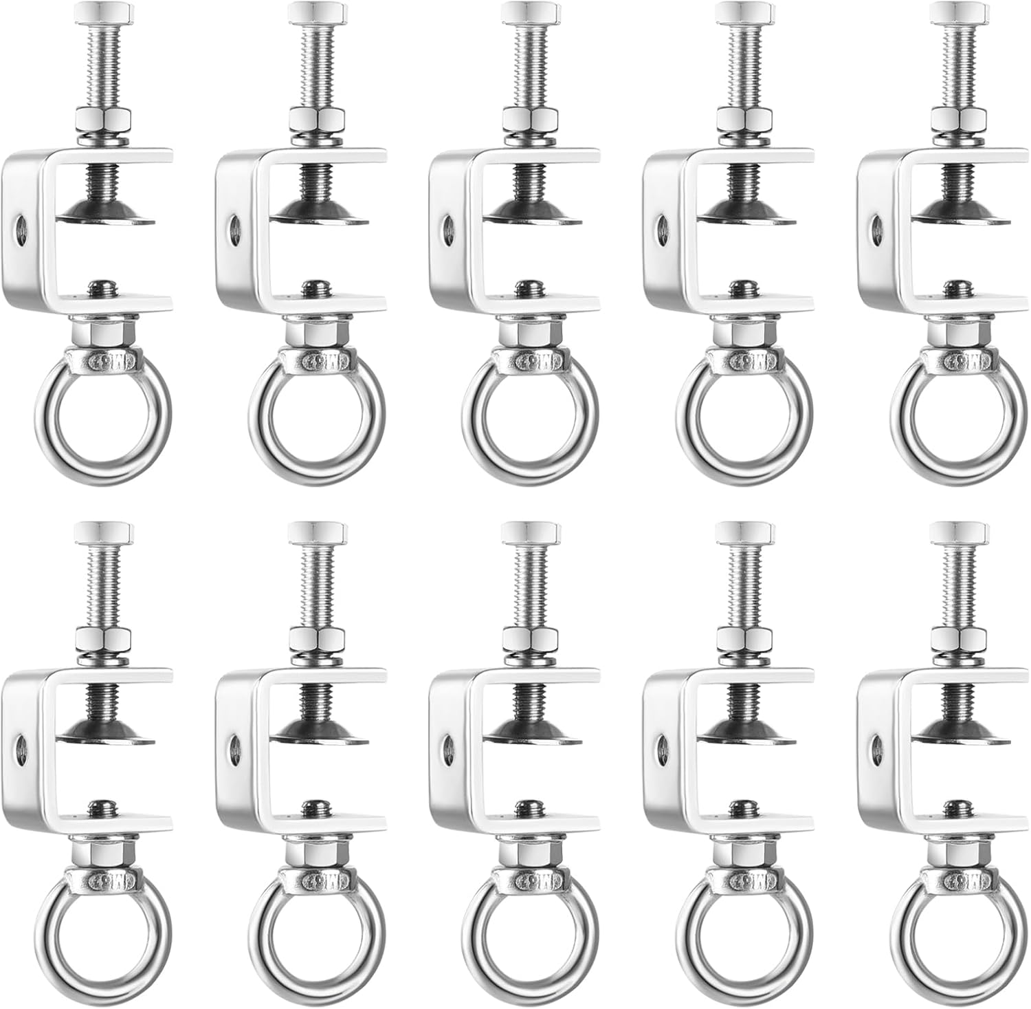 10PCS C-Clamps, Stainless Steel Beam Clamp with M8 Stainless Steel Screw Ring, I-Beam Design Cable Hangers Universal Desk Clamp Conduit Hanger for Metal Mounting Household